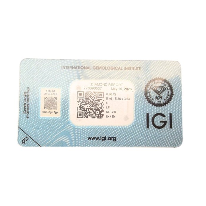 0.96 Carat IGI Certified Natural Square Emerald Cut Diamond