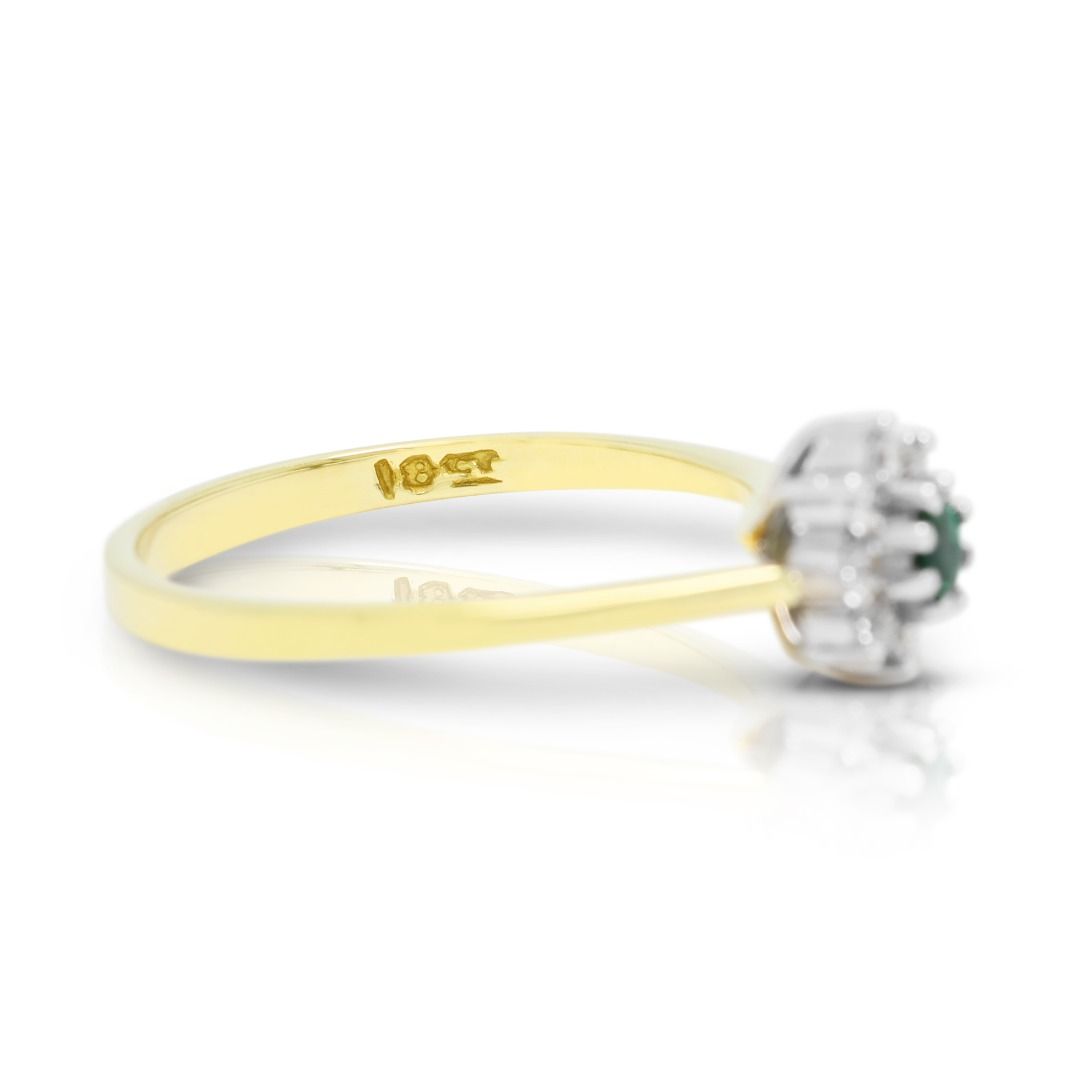 Blooming 0.22ct Emerald & Diamond Floral Ring in 18K Two-Tone Gold