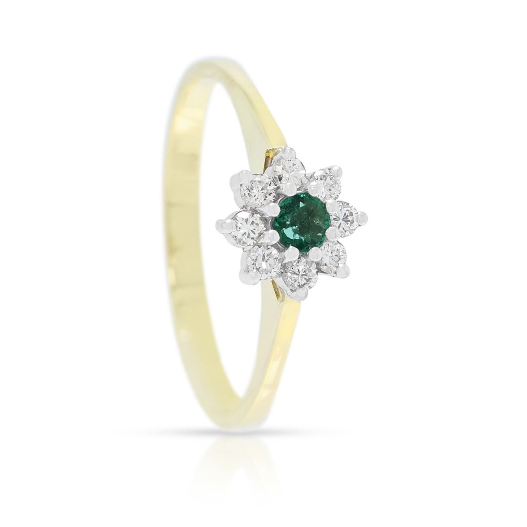 Blooming 0.22ct Emerald & Diamond Floral Ring in 18K Two-Tone Gold