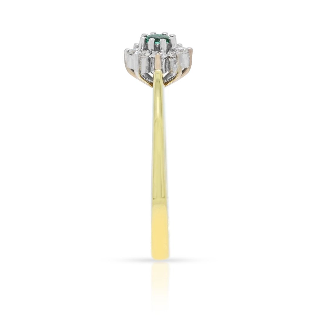 Blooming 0.22ct Emerald & Diamond Floral Ring in 18K Two-Tone Gold