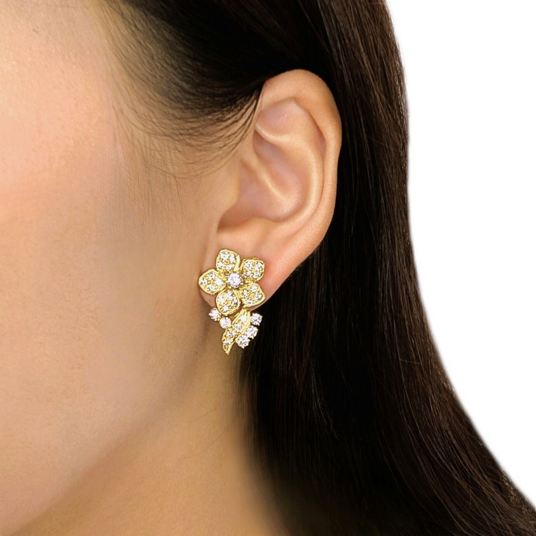 Blooming 1.50ct Natural Diamond Latch Back Earrings in 20K Yellow Gold