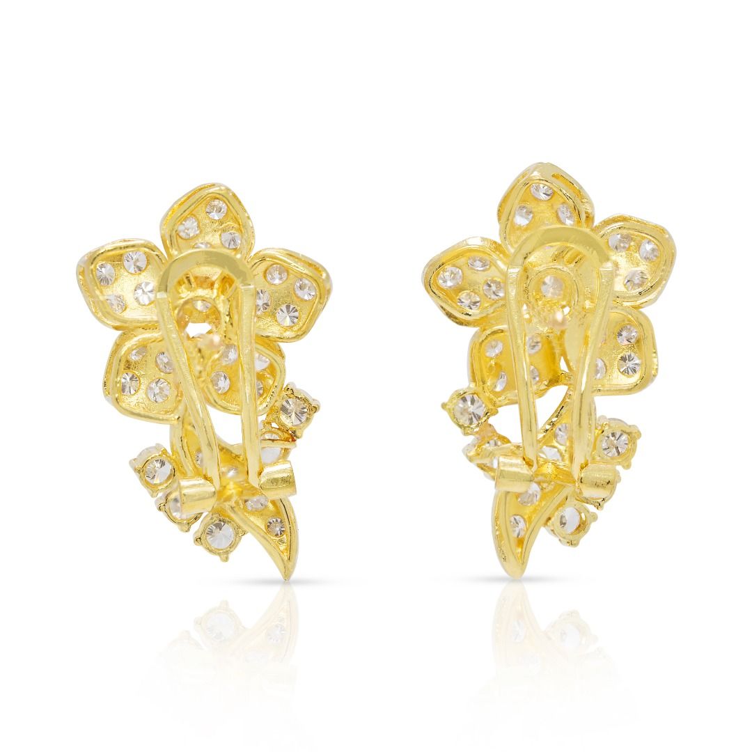 Blooming 1.50ct Natural Diamond Latch Back Earrings in 20K Yellow Gold
