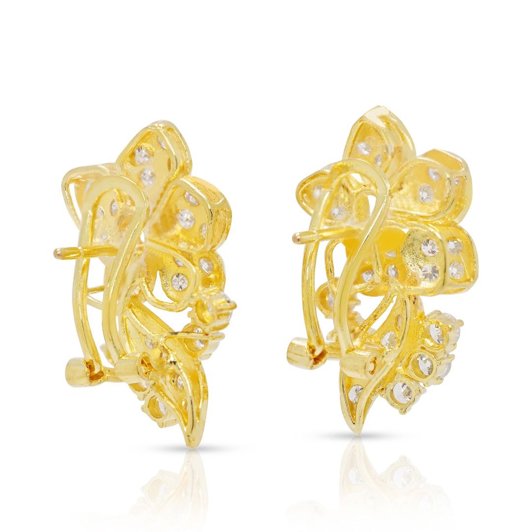 Blooming 1.50ct Natural Diamond Latch Back Earrings in 20K Yellow Gold