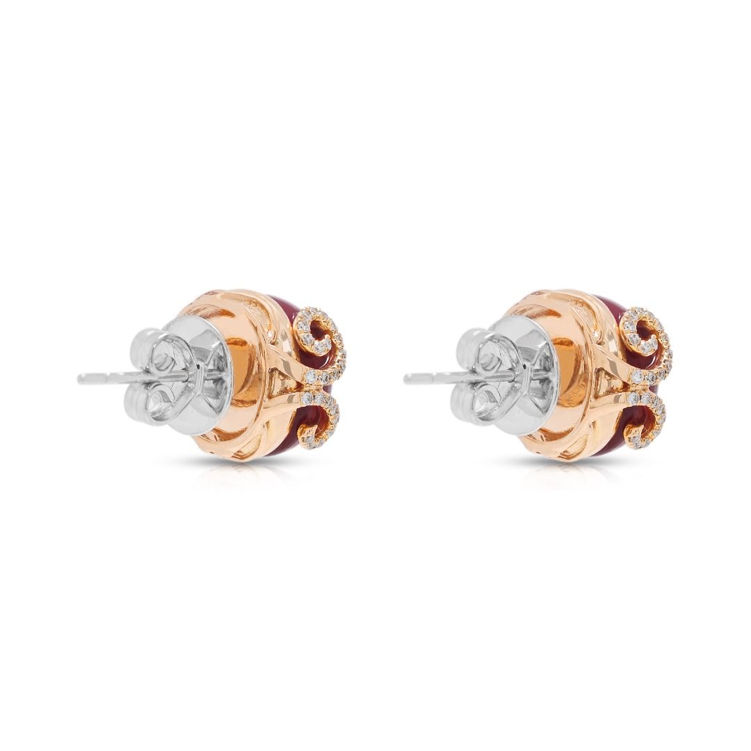 Bold 18.34ct Cabochon Ruby and 0.36ct Natural Diamonds Stud Earrings in 18K Two-Tone Gold (Glass-Filled Ruby)