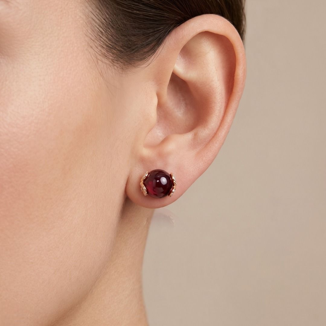 Bold 18.34ct Cabochon Ruby and 0.36ct Natural Diamonds Stud Earrings in 18K Two-Tone Gold (Glass-Filled Ruby)