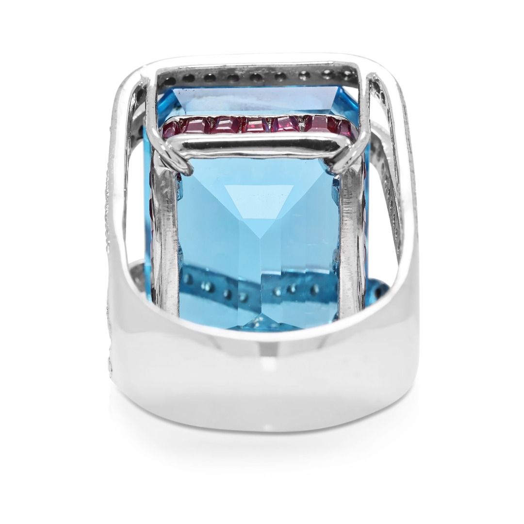 Bold 31.90ct Topaz, Ruby, and Natural Diamonds Ring in 18K White Gold - NGI Certified