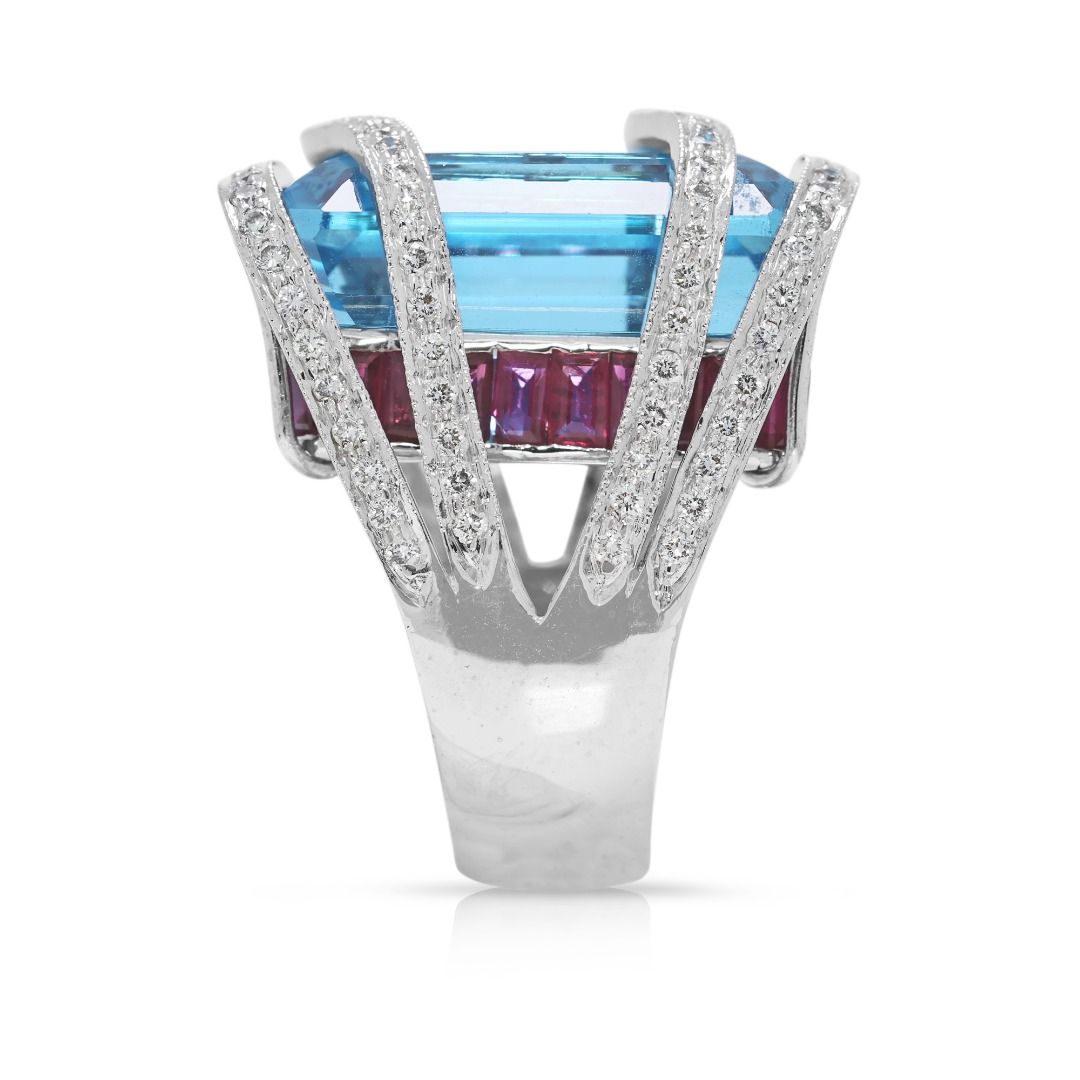 Bold 31.90ct Topaz, Ruby, and Natural Diamonds Ring in 18K White Gold - NGI Certified