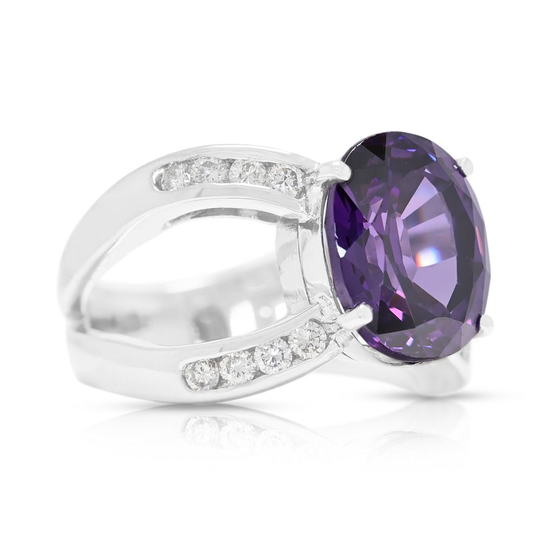 Bold 4.78ct Natural Amethyst and Diamond Ring in 18K White Gold