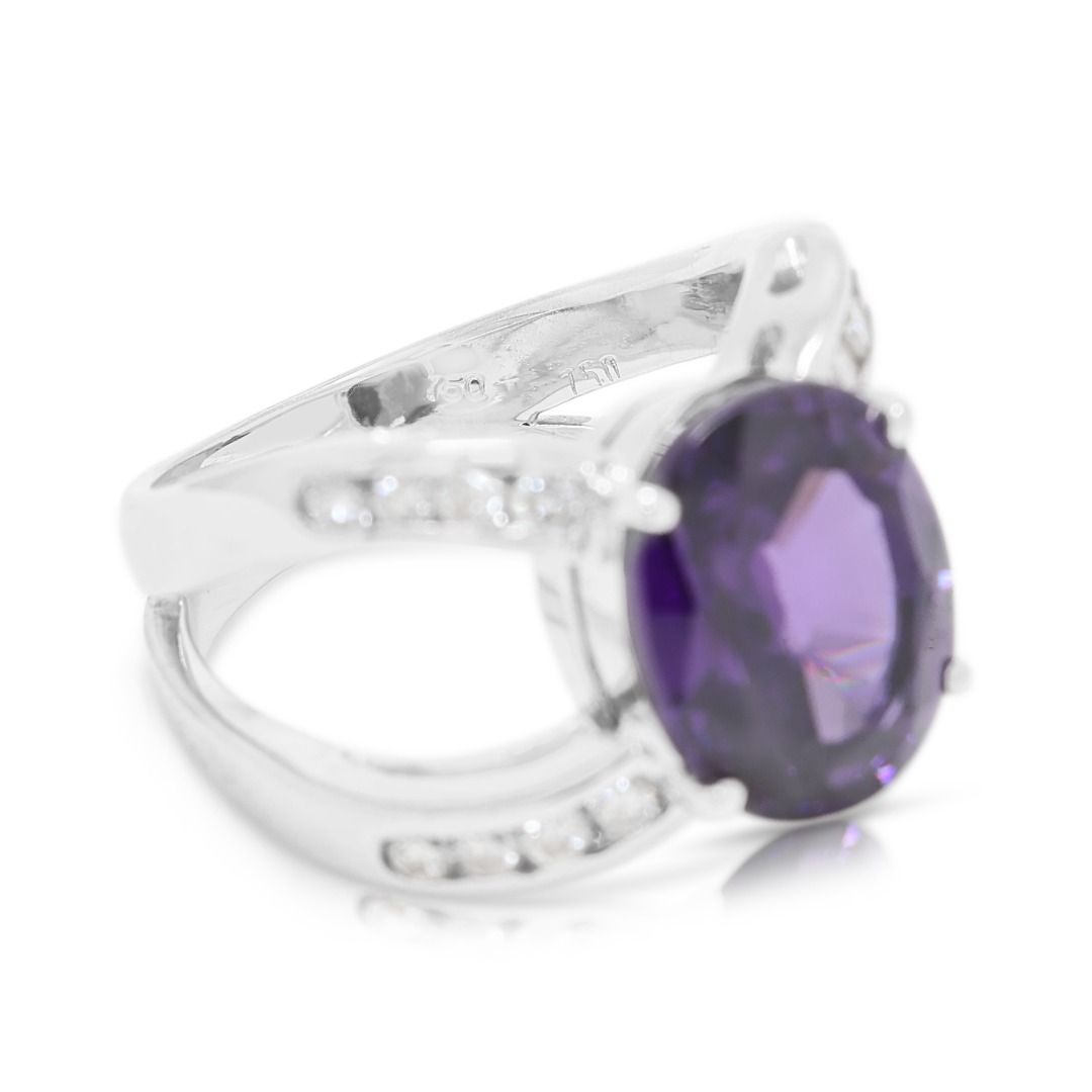Bold 4.78ct Natural Amethyst and Diamond Ring in 18K White Gold