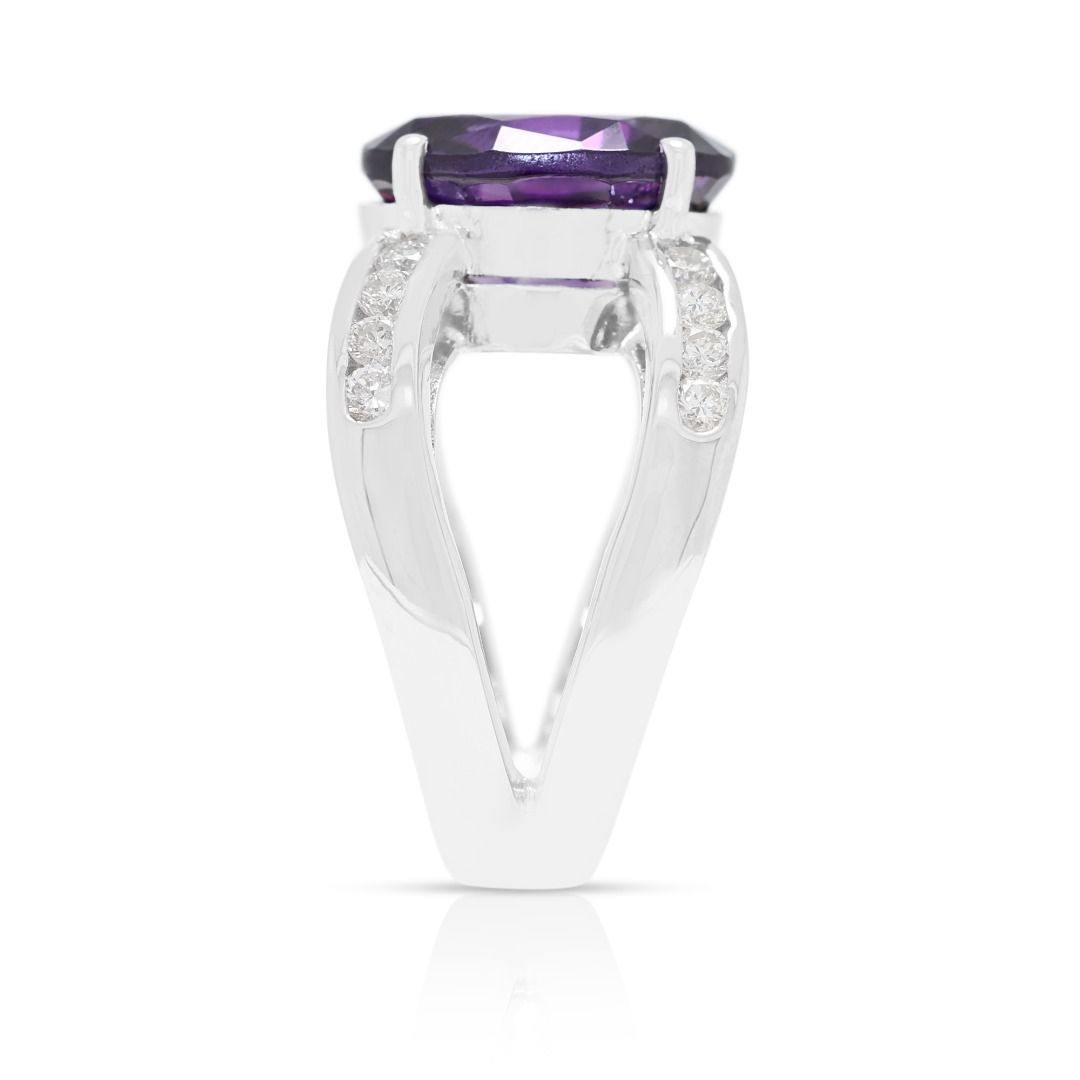 Bold 4.78ct Natural Amethyst and Diamond Ring in 18K White Gold