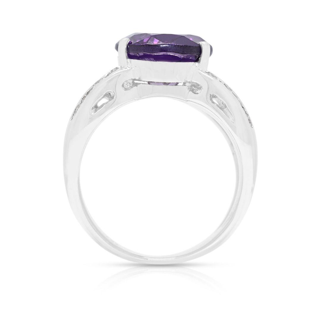 Bold 4.78ct Natural Amethyst and Diamond Ring in 18K White Gold