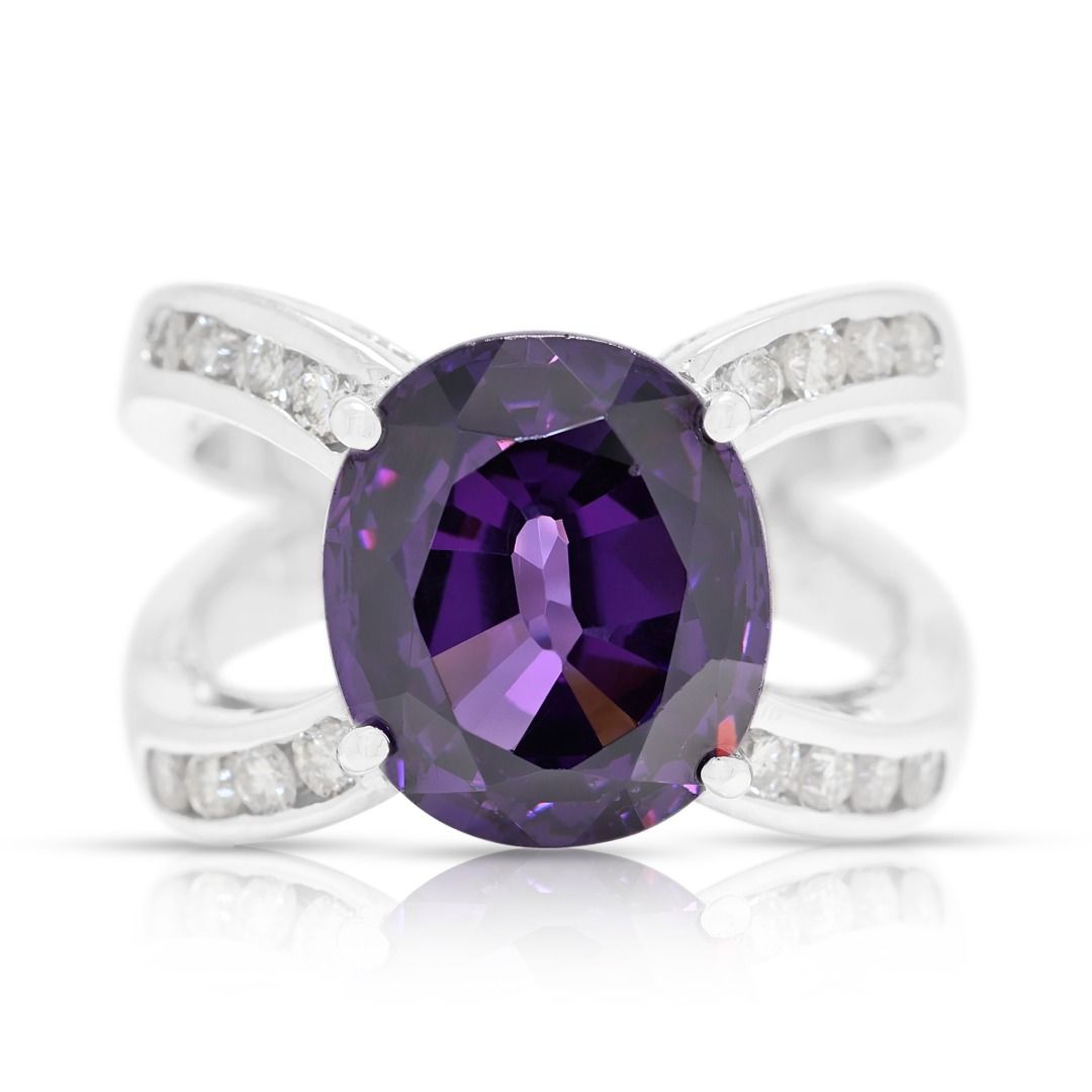 Bold 4.78ct Natural Amethyst and Diamond Ring in 18K White Gold