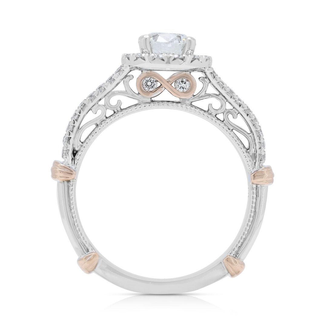 Breathtaking 0.88ct Halo Diamond Ring in 18K Two-Toned Gold - GIA Certified
