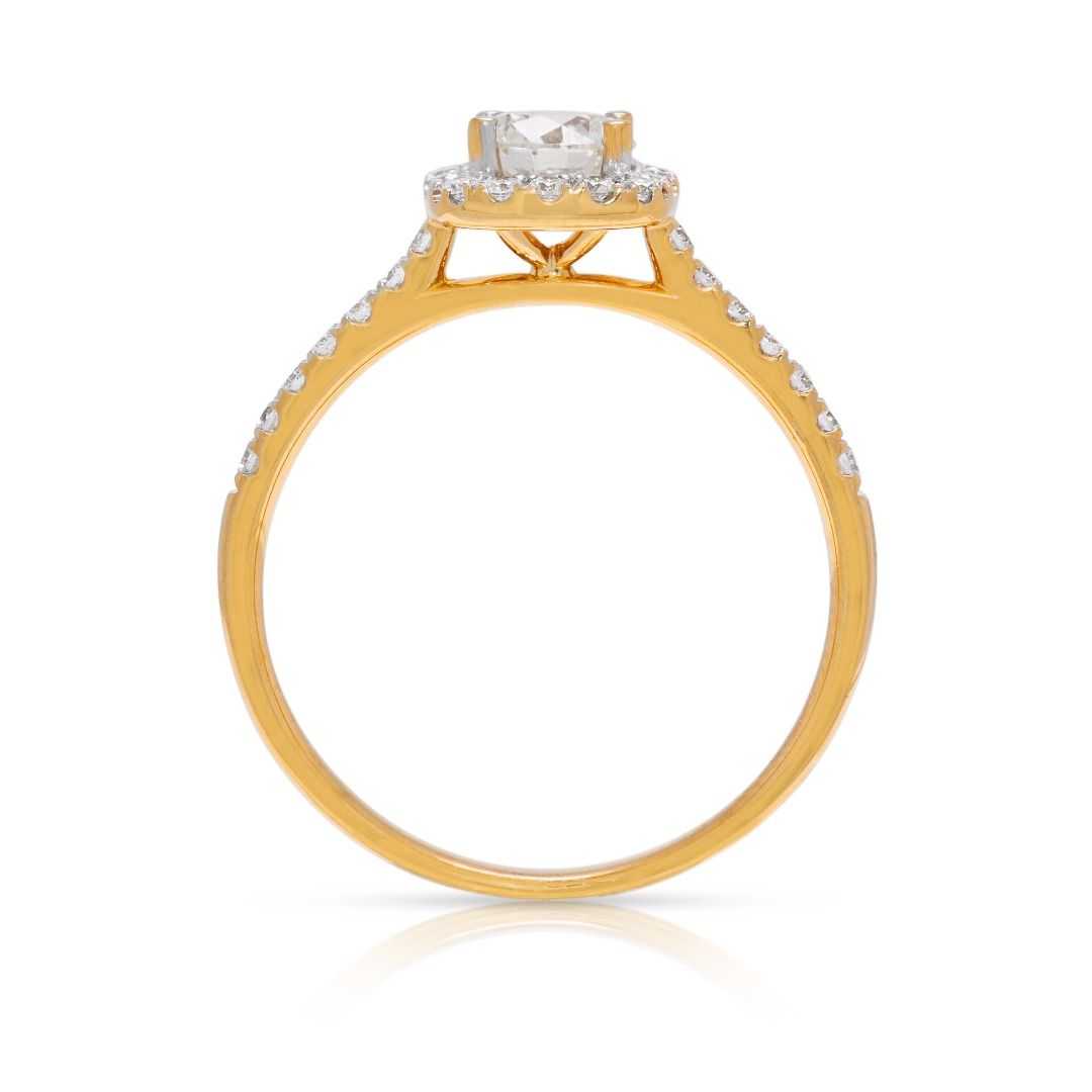 Breathtaking 1.02ct Natural Diamond Halo Engagement Ring in 18k Yellow Gold