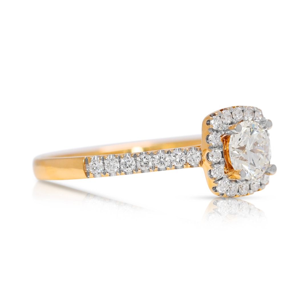 Breathtaking 1.02ct Natural Diamond Halo Engagement Ring in 18k Yellow Gold