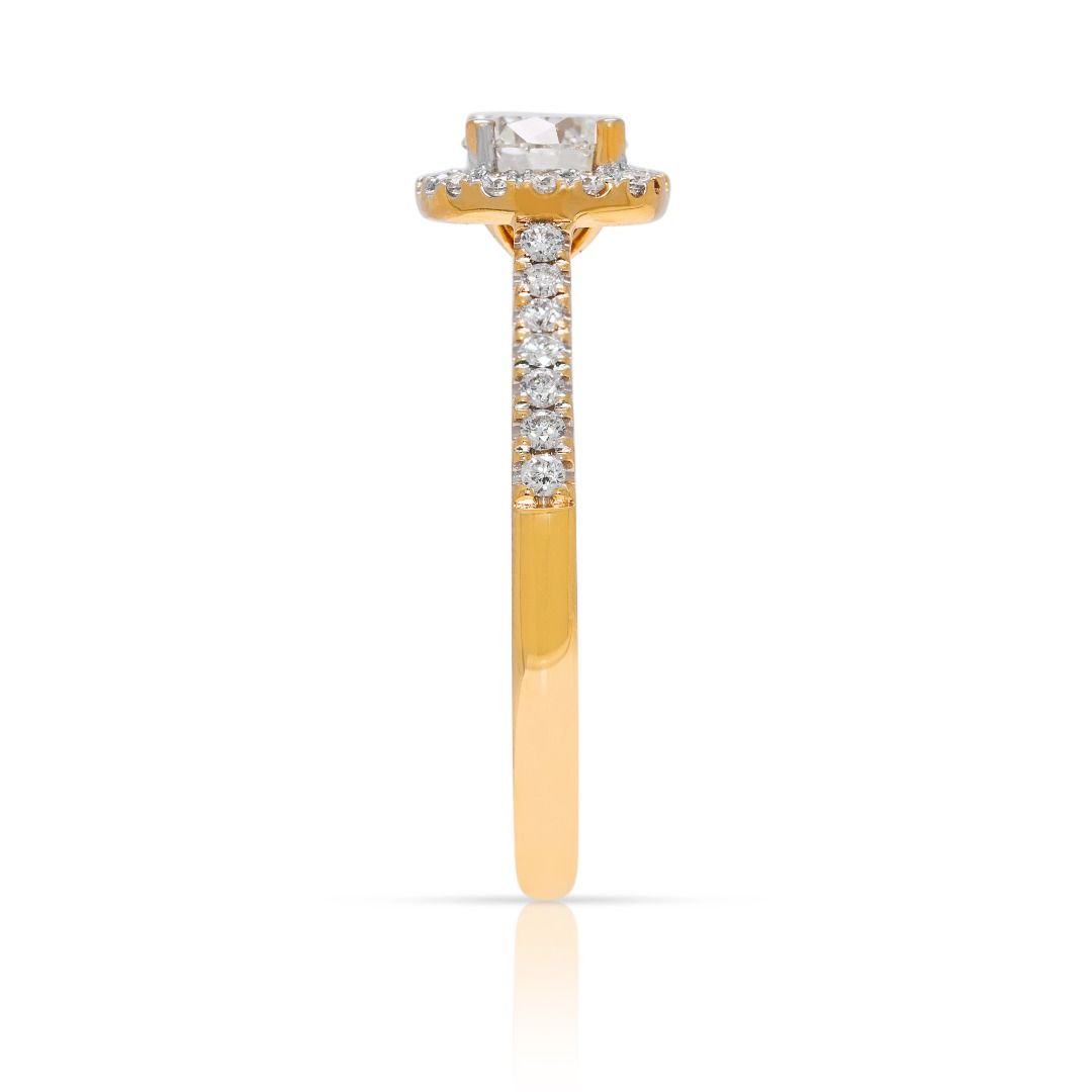 Breathtaking 1.02ct Natural Diamond Halo Engagement Ring in 18k Yellow Gold