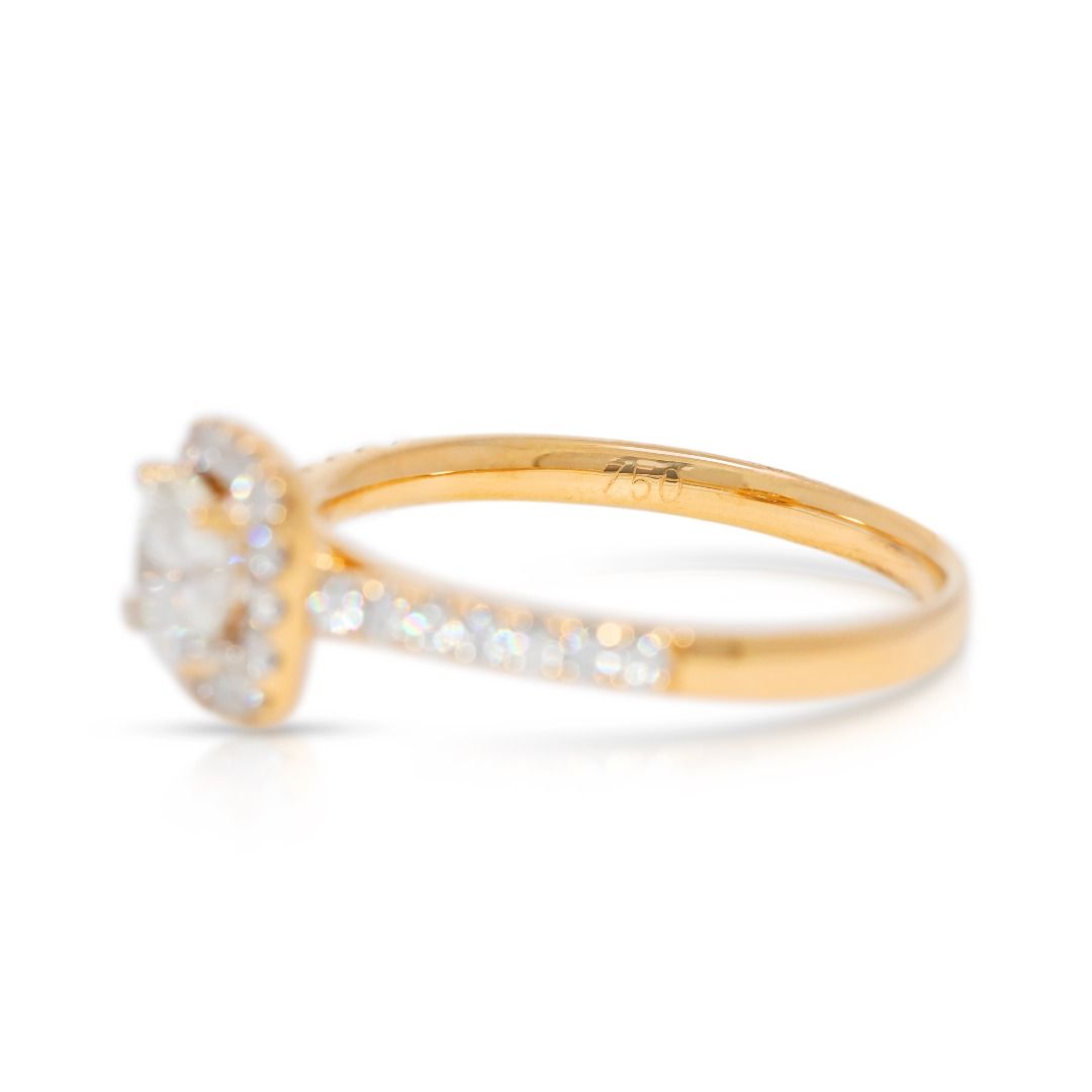 Breathtaking 1.02ct Natural Diamond Halo Engagement Ring in 18k Yellow Gold