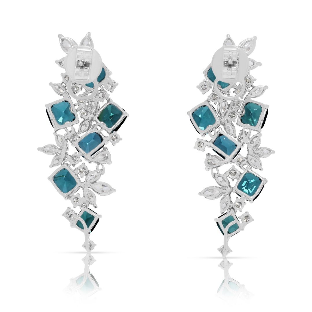 Breathtaking 15.35ct Blue Tourmaline and Diamond High-Jewelry Drop Earrings