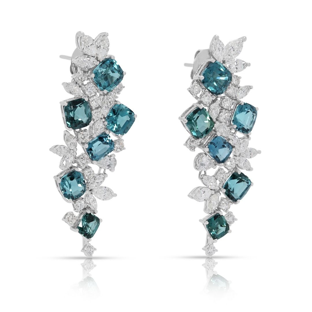 Breathtaking 15.35ct Blue Tourmaline and Diamond High-Jewelry Drop Earrings