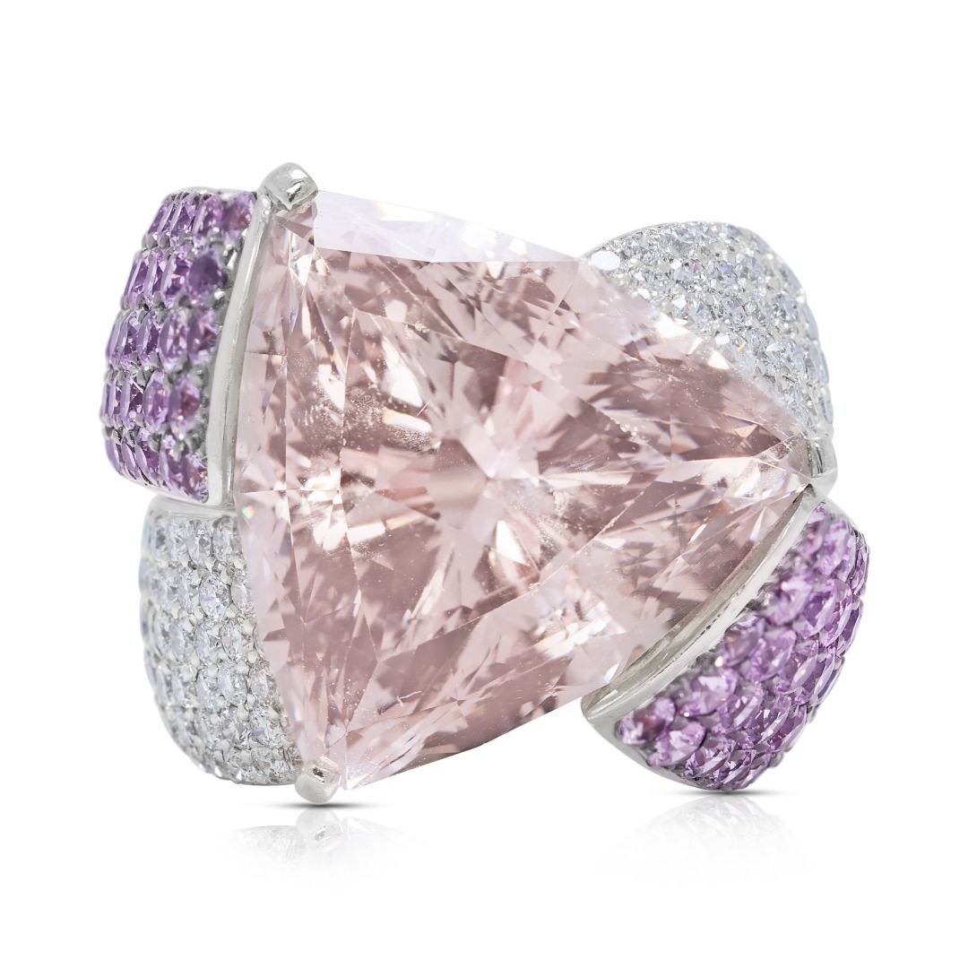 Breathtaking 32.08ct Morganite, Pink Sapphire, and Diamond 18k White Gold Masterpiece