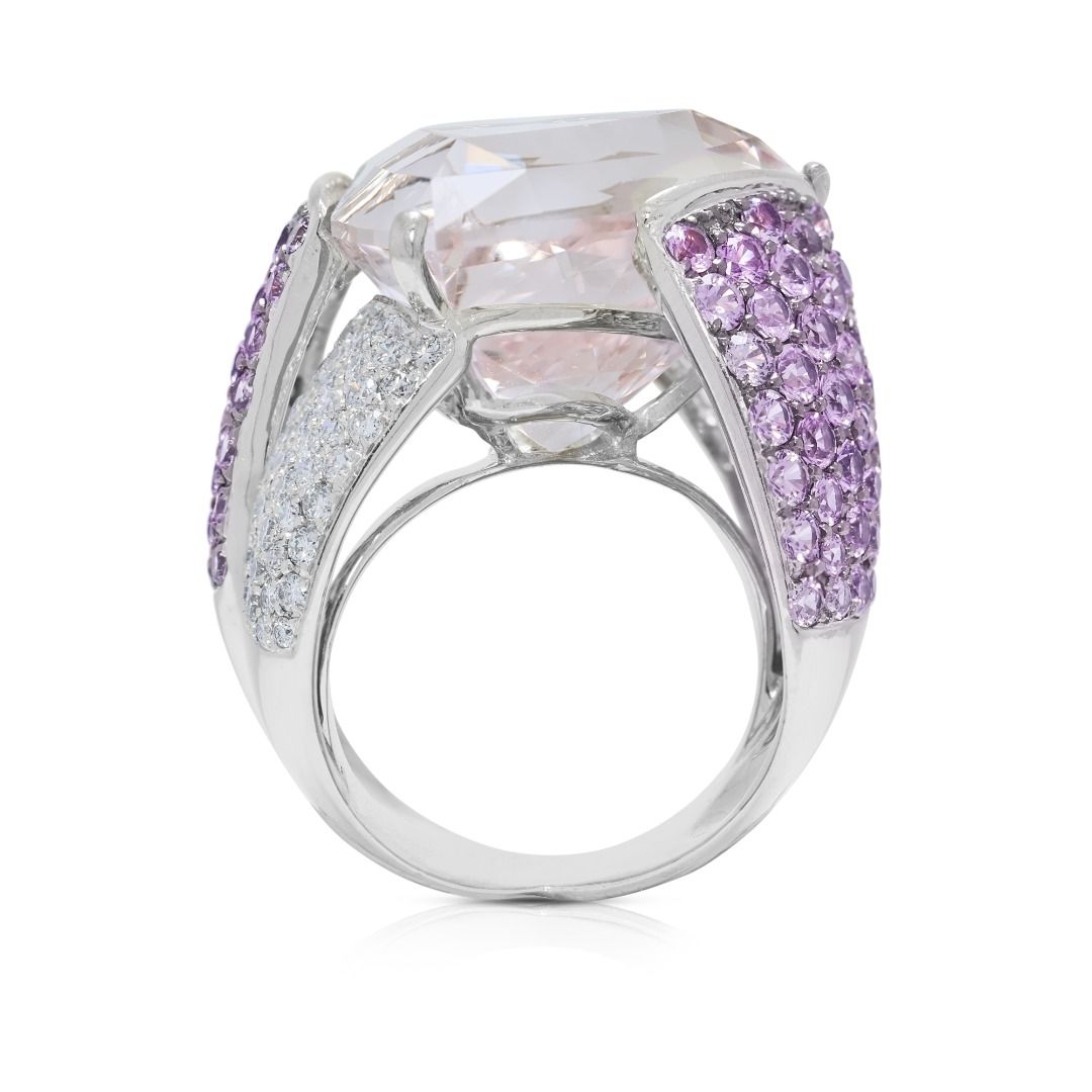 Breathtaking 32.08ct Morganite, Pink Sapphire, and Diamond 18k White Gold Masterpiece