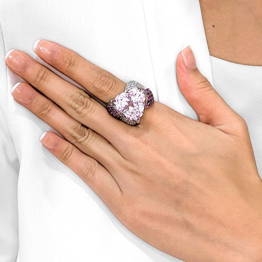 Breathtaking 32.08ct Morganite, Pink Sapphire, and Diamond 18k White Gold Masterpiece