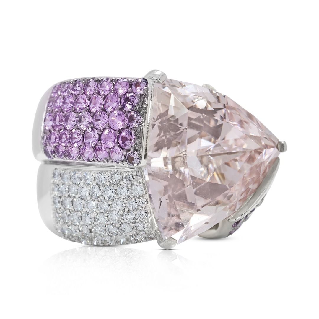Breathtaking 32.08ct Morganite, Pink Sapphire, and Diamond 18k White Gold Masterpiece