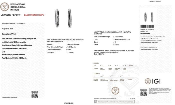 Breathtaking 9.06ct Diamonds Hoop Earrings in 18k White Gold - IGI Certified
