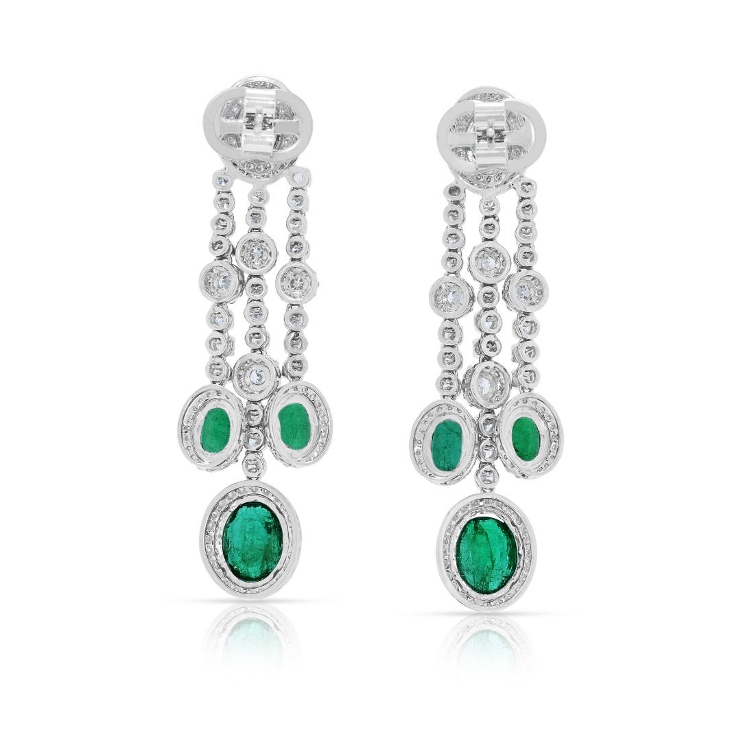 Breathtaking 9.88ct Emerald and Diamond Halo Drop 18k White Gold Earrings (New) - NGI Certified