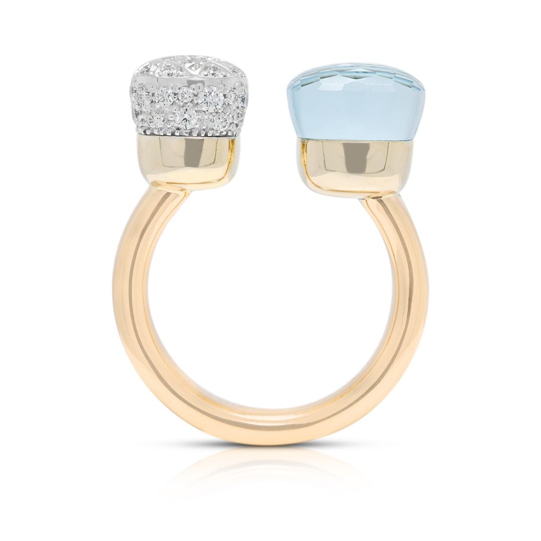 Breathtaking 9ct Light Blue Topaz with 0.79ct Diamond Pomellato Nudo Ring in 18K Two-Tone Gold (New)