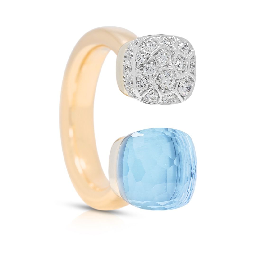 Breathtaking 9ct Light Blue Topaz with 0.79ct Diamond Pomellato Nudo Ring in 18K Two-Tone Gold (New)