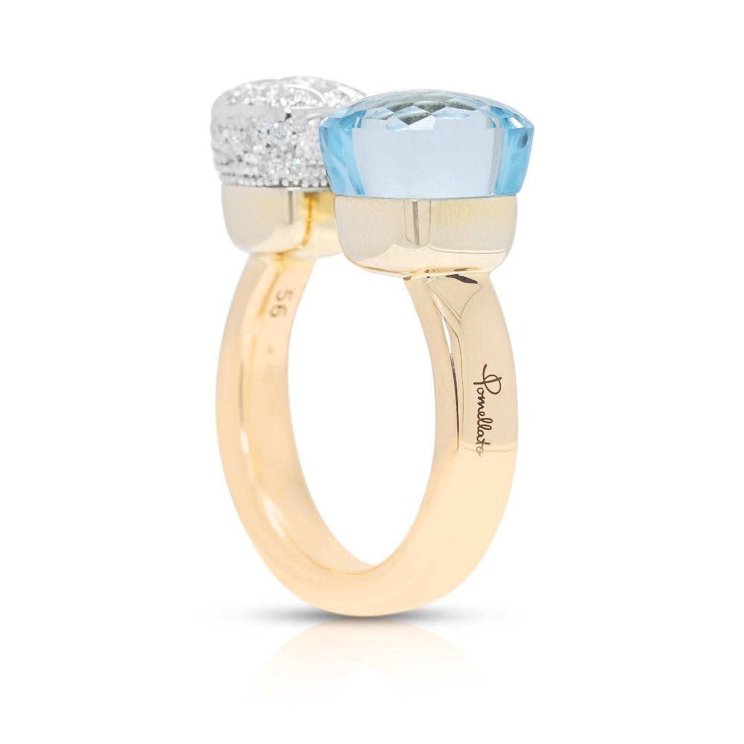 Breathtaking 9ct Light Blue Topaz with 0.79ct Diamond Pomellato Nudo Ring in 18K Two-Tone Gold (New)