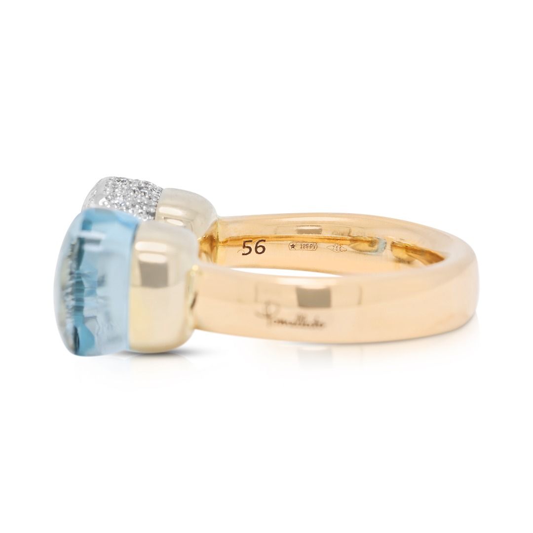 Breathtaking 9ct Light Blue Topaz with 0.79ct Diamond Pomellato Nudo Ring in 18K Two-Tone Gold (New)