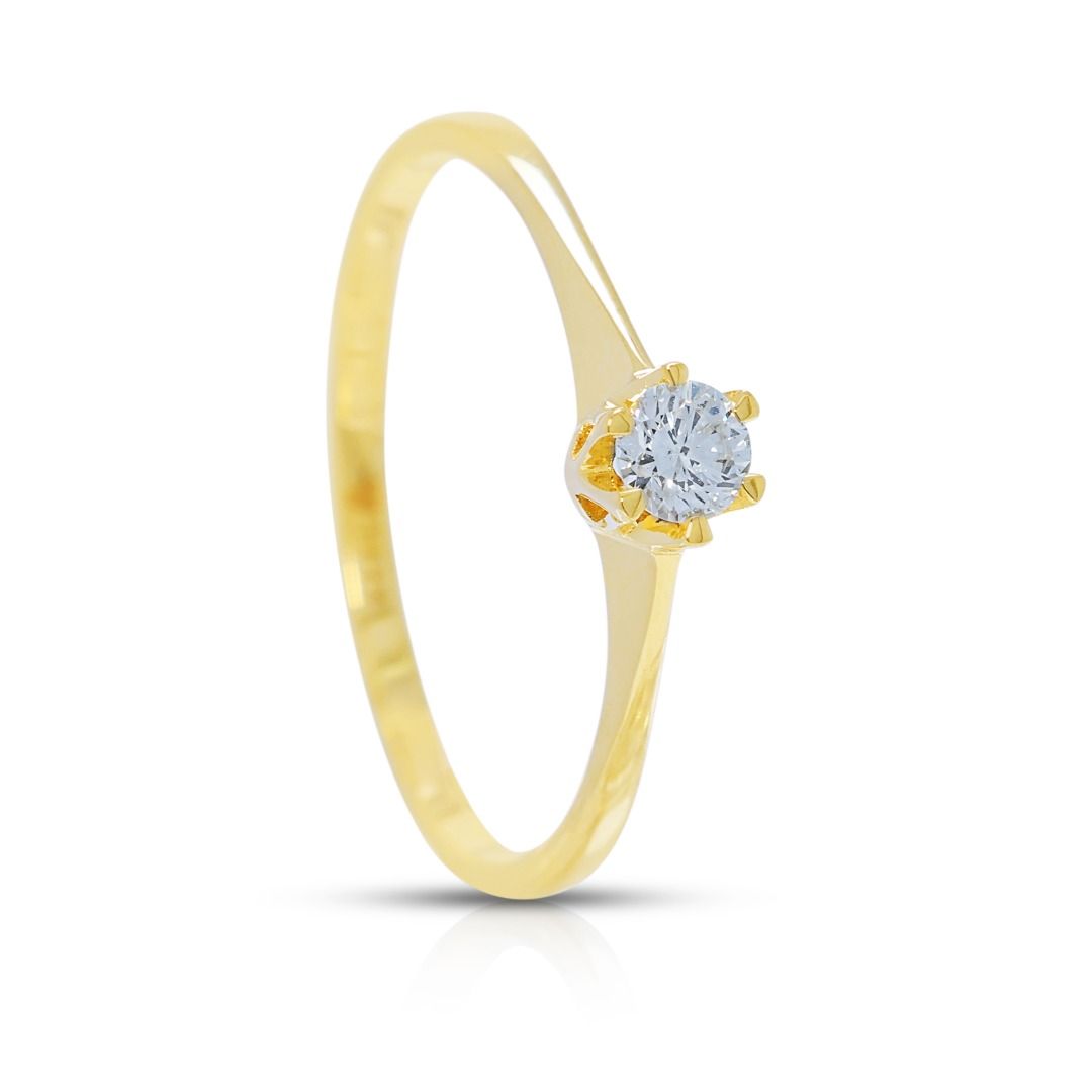 Brilliant 0.15ct Diamond Solitaire Ring in 14K Yellow Gold (New-Unworn)