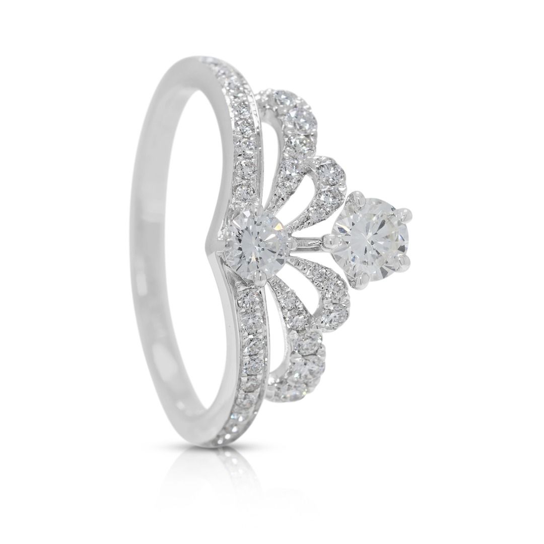 Brilliant 0.83ct Natural Diamond Cluster 18K White Gold Ring