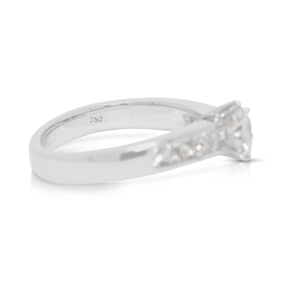 Brilliant 0.90ct Natural Diamond Pave Engagement Ring in 18K White Gold