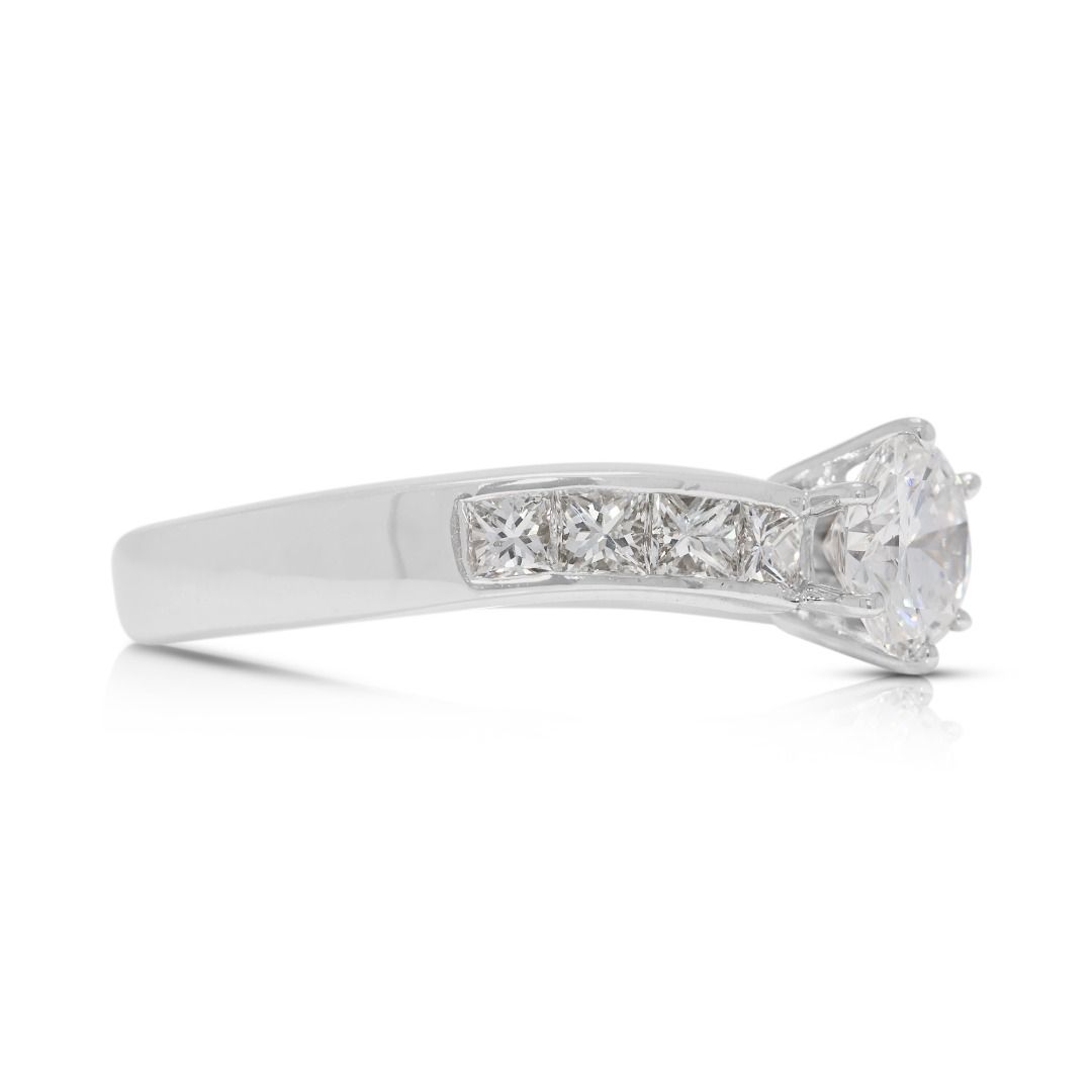 Brilliant 0.90ct Natural Diamond Pave Engagement Ring in 18K White Gold