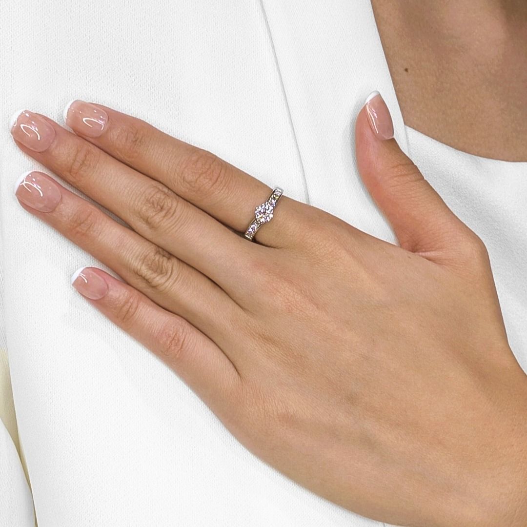 Brilliant 0.90ct Natural Diamond Pave Engagement Ring in 18K White Gold