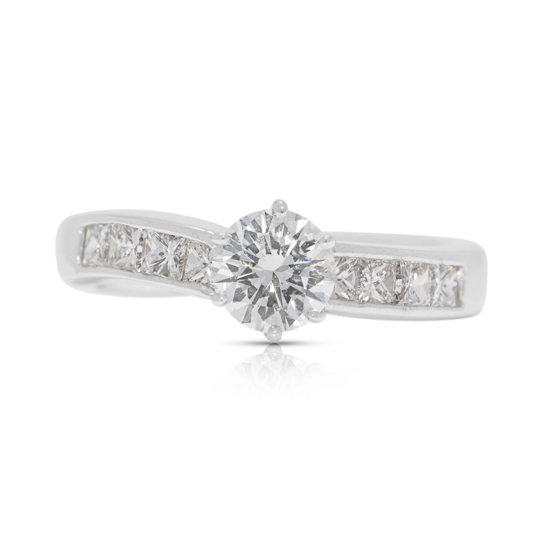 Brilliant 0.90ct Natural Diamond Pave Engagement Ring in 18K White Gold