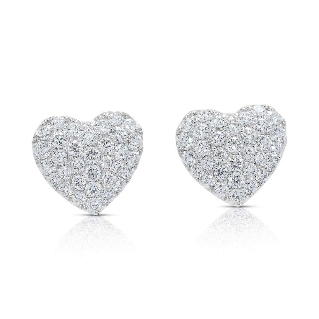 Brilliant 0.99ct Natural Diamond Heart Earrings in 18K White Gold