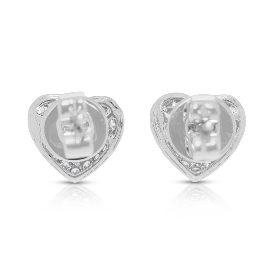 Brilliant 0.99ct Natural Diamond Heart Earrings in 18K White Gold