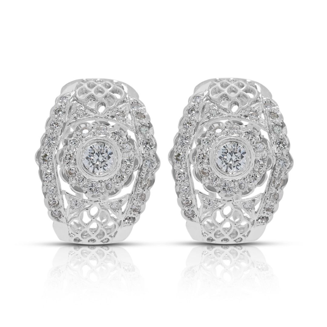 Brilliant 1.02ct Natural Diamond Cluster Earrings in 18K White Gold (New)