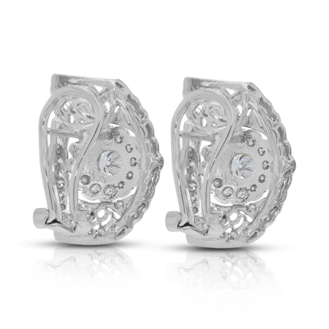Brilliant 1.02ct Natural Diamond Cluster Earrings in 18K White Gold (New)