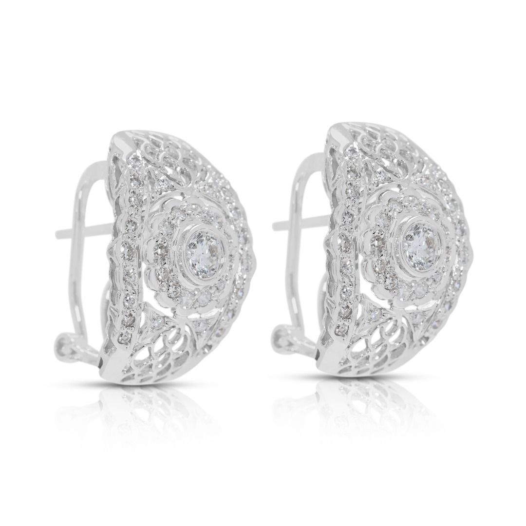 Brilliant 1.02ct Natural Diamond Cluster Earrings in 18K White Gold (New)