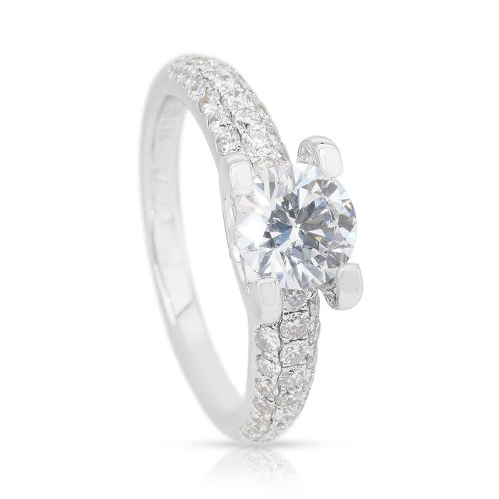 Brilliant 1.75ct Diamonds Pave Ring in 18k White Gold - IGI Certified