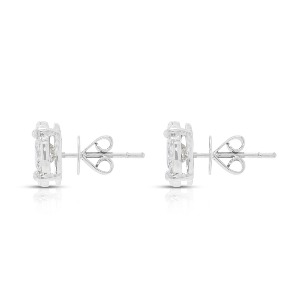 Brilliant 2.10ct Natural Diamond Cluster Stud Earrings in 18K White Gold