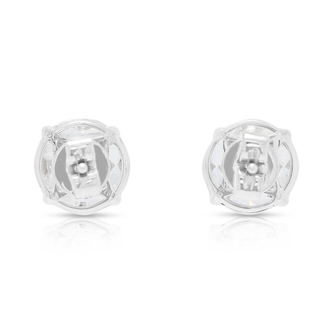 Brilliant 2.10ct Natural Diamond Cluster Stud Earrings in 18K White Gold