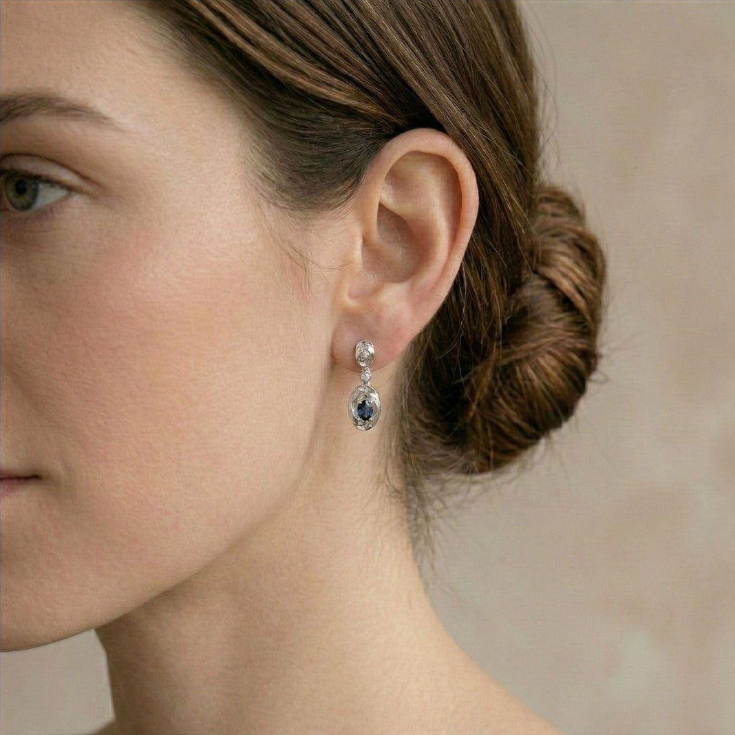 Captivating 0.36ct Natural Blue Sapphire and Diamond Linear Drops in 18K White Gold