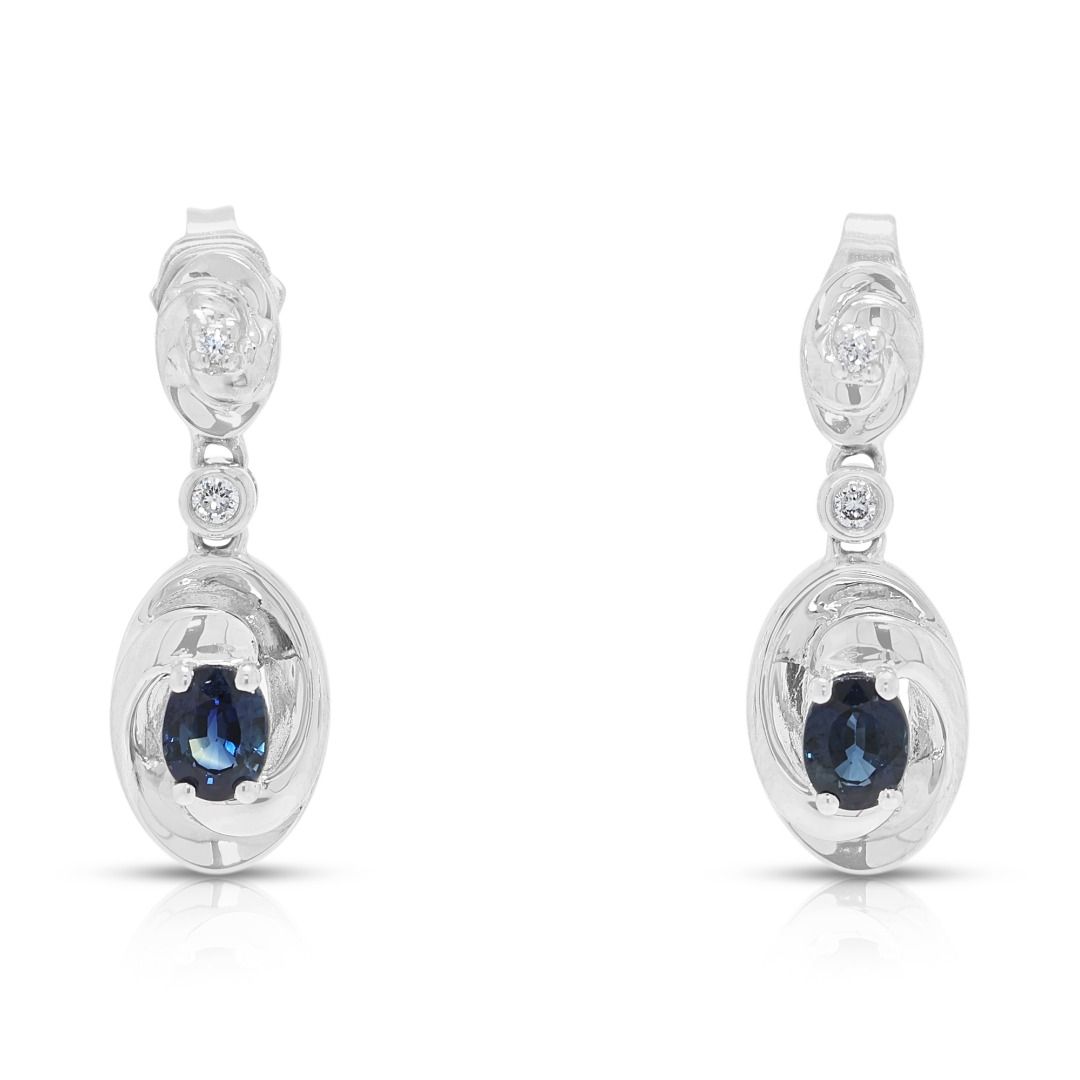 Captivating 0.36ct Natural Blue Sapphire and Diamond Linear Drops in 18K White Gold
