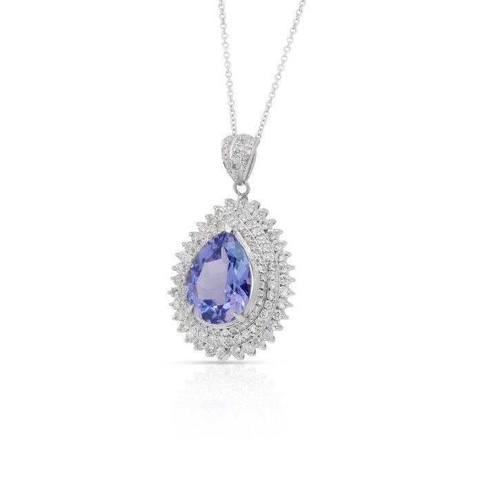 Captivating 10.07ct Tanzanite and Diamonds Necklace in Platinum & 18k White Gold - IGI Certified
